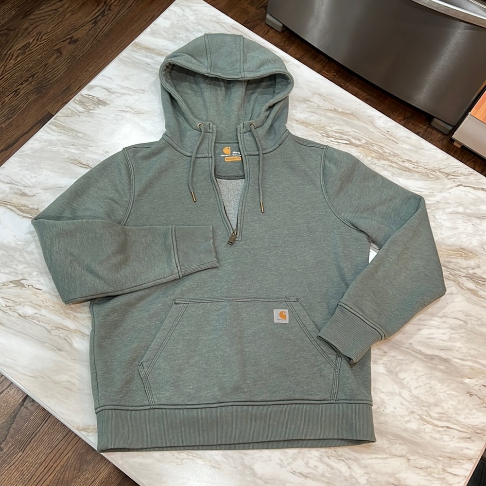 Half zip sage green Carhartt hoodie sweatshirt